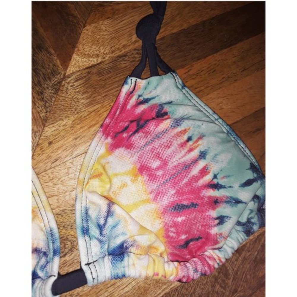 ARIZONA Navy Blue Colorful Tie-Dye Triangle String Y2K Bikini Set - Size S - Picture 4 of 11